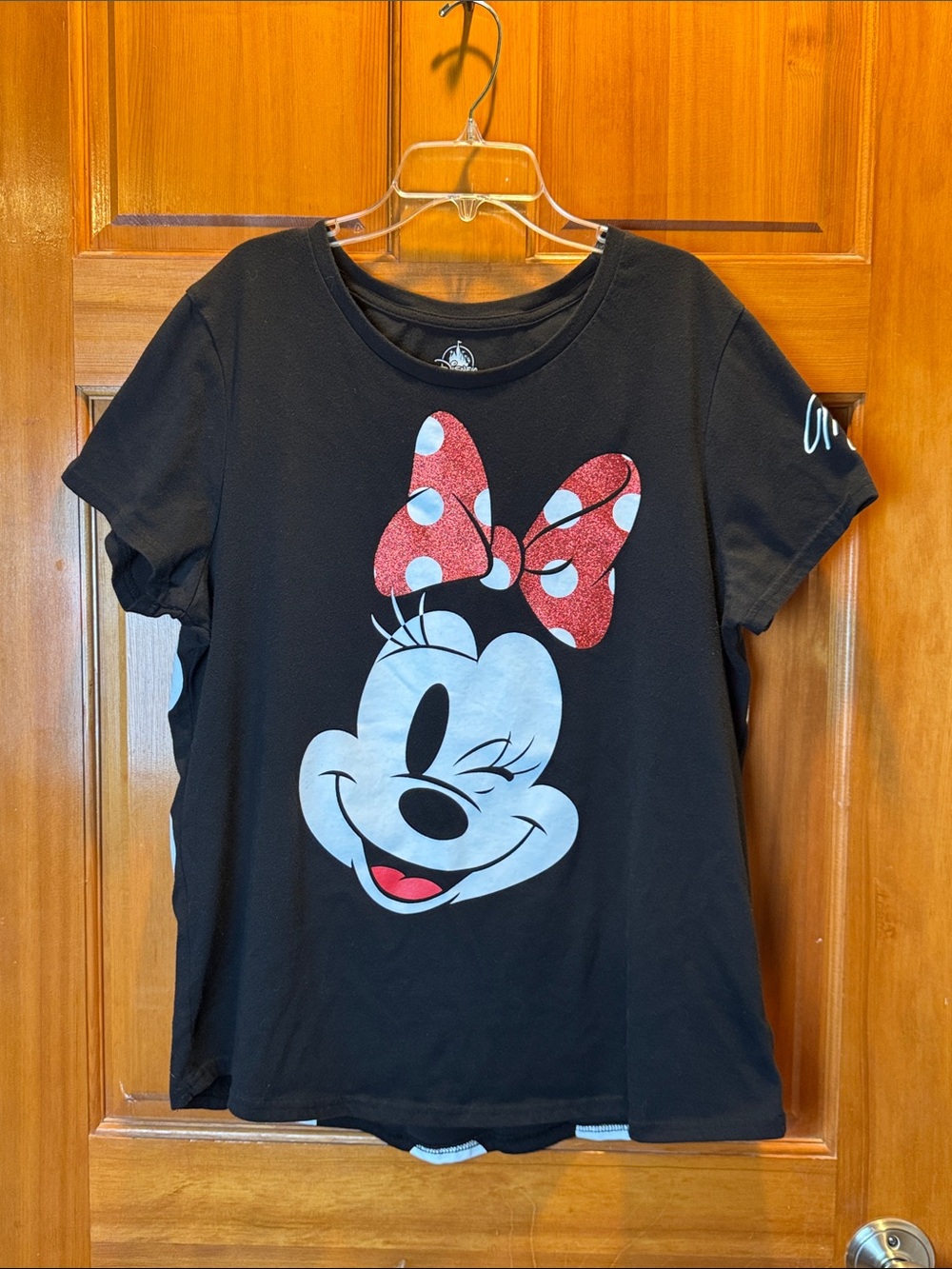 Disney Parks Minnie Mouse Winking Face and Red Polka Dot Bow T Shirt Size XL